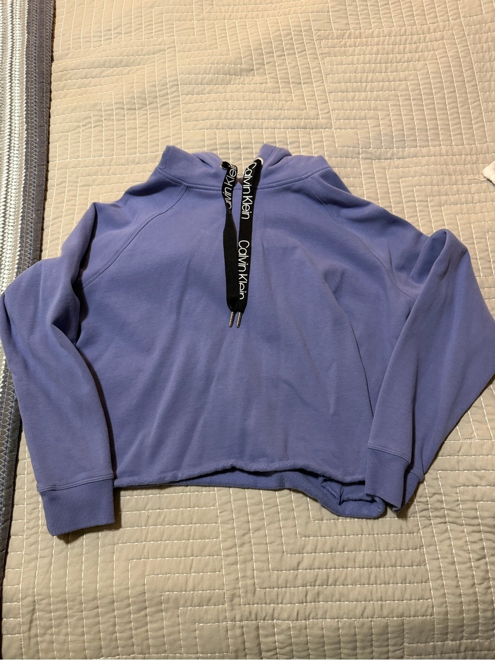 Calvin Klein Blue/Lilac Cropped Hoodie with Black Logo Drawstrings Like New